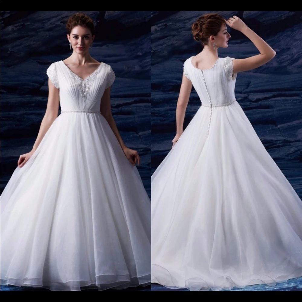 Custom made Modest Wedding Dress beaded ball gown
